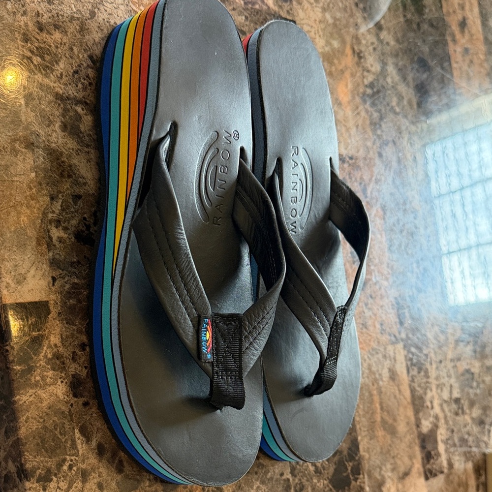 Rainbow Black Sandals with Multicolor Stripes